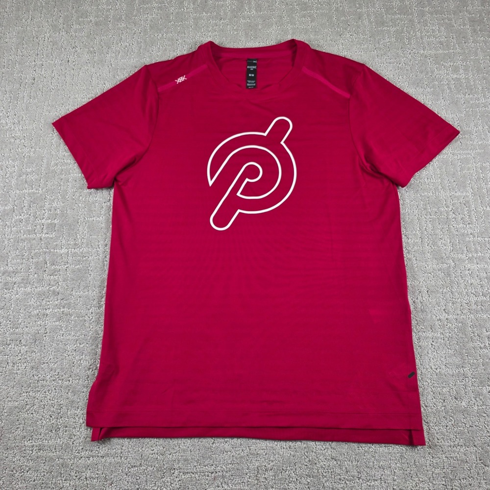 Rhone X Peloton Mens Medium Reign Short Sleeve Training Shirt Red Logo Work Out